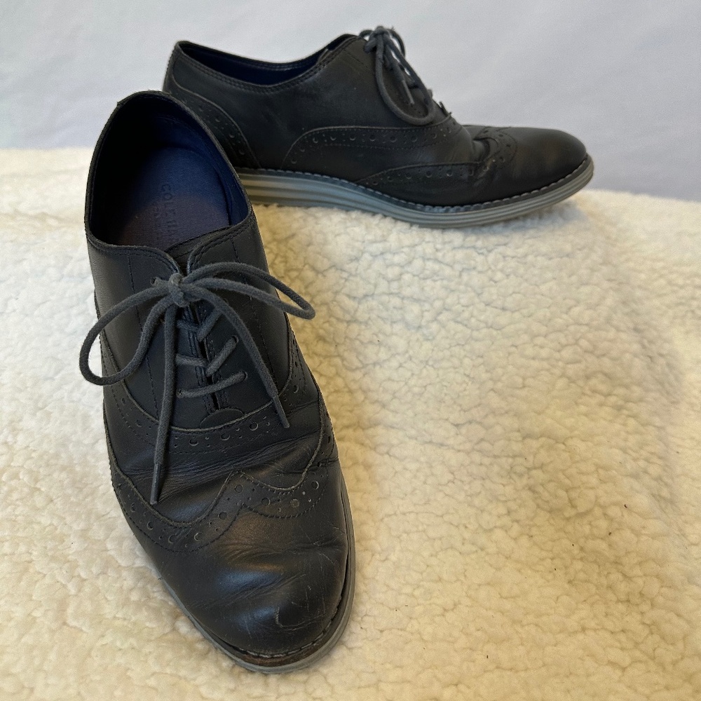 Cole Haan Zerogrand Oxford Wingtip Blue Waterproof Leather Women's 7.5